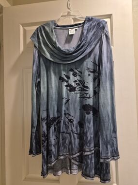 Parsley & Sage Blue Tie-Dye Cowl Neck Long Sleeve Tunic